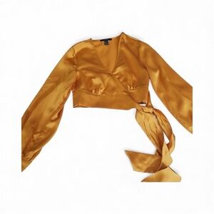 Forever 21 Gold Satin Wrap Blouse